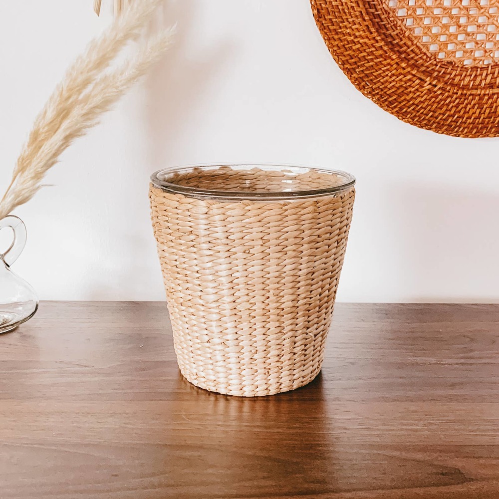 Vintage Wicker Wrapped Glass Planter Vase Boho - Picture 2 of 10